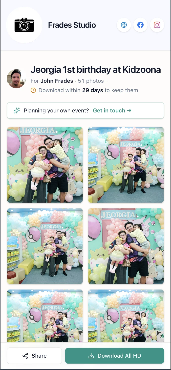 Frades Studio branded guest gallery from Jeorgia's 1st birthday at Kidzoona SM Fairview